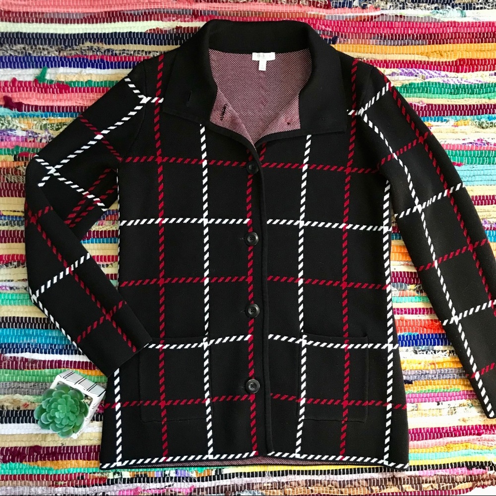 Talbots ~ Plaid sweater jacket